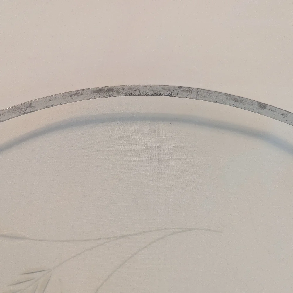 50s Wildflower Etched Glass Round Silver Rimmed Cake Plate Platter 11.75